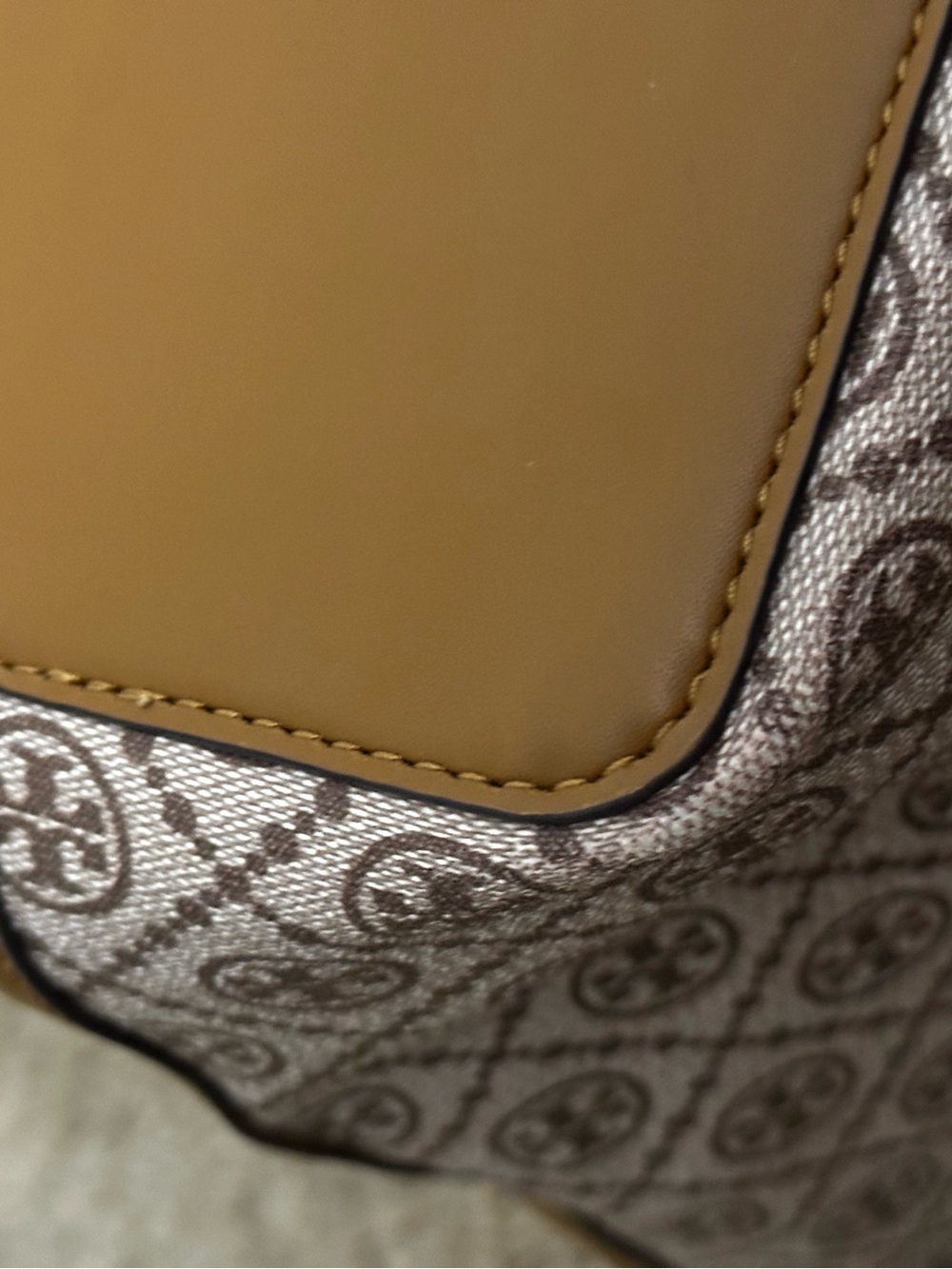 Tory Burch T Monogram Coated Canvas Tote Bag in Color Granola VGUC - Picture 9 of 13